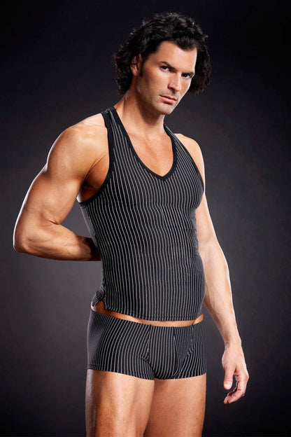 BLM006 Sexy Microfibre Racerback V-Neck Tank Blueline S M Black White