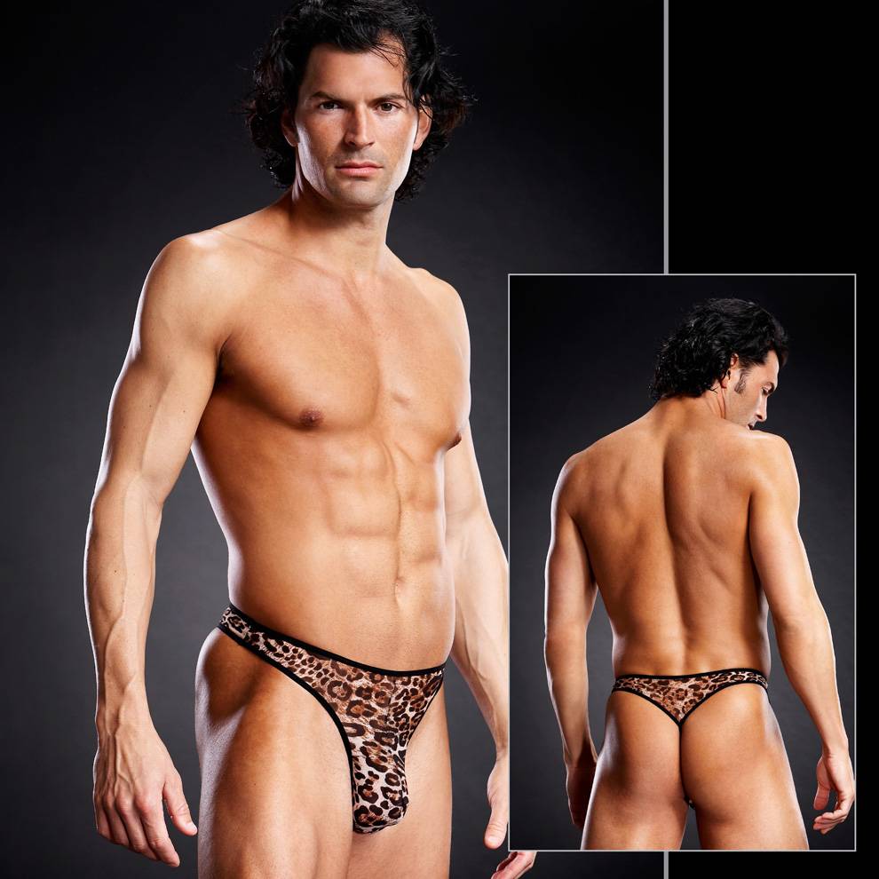 BLM011 Blue Line menswear Mesh G-String Leopard Small Medium Leopard