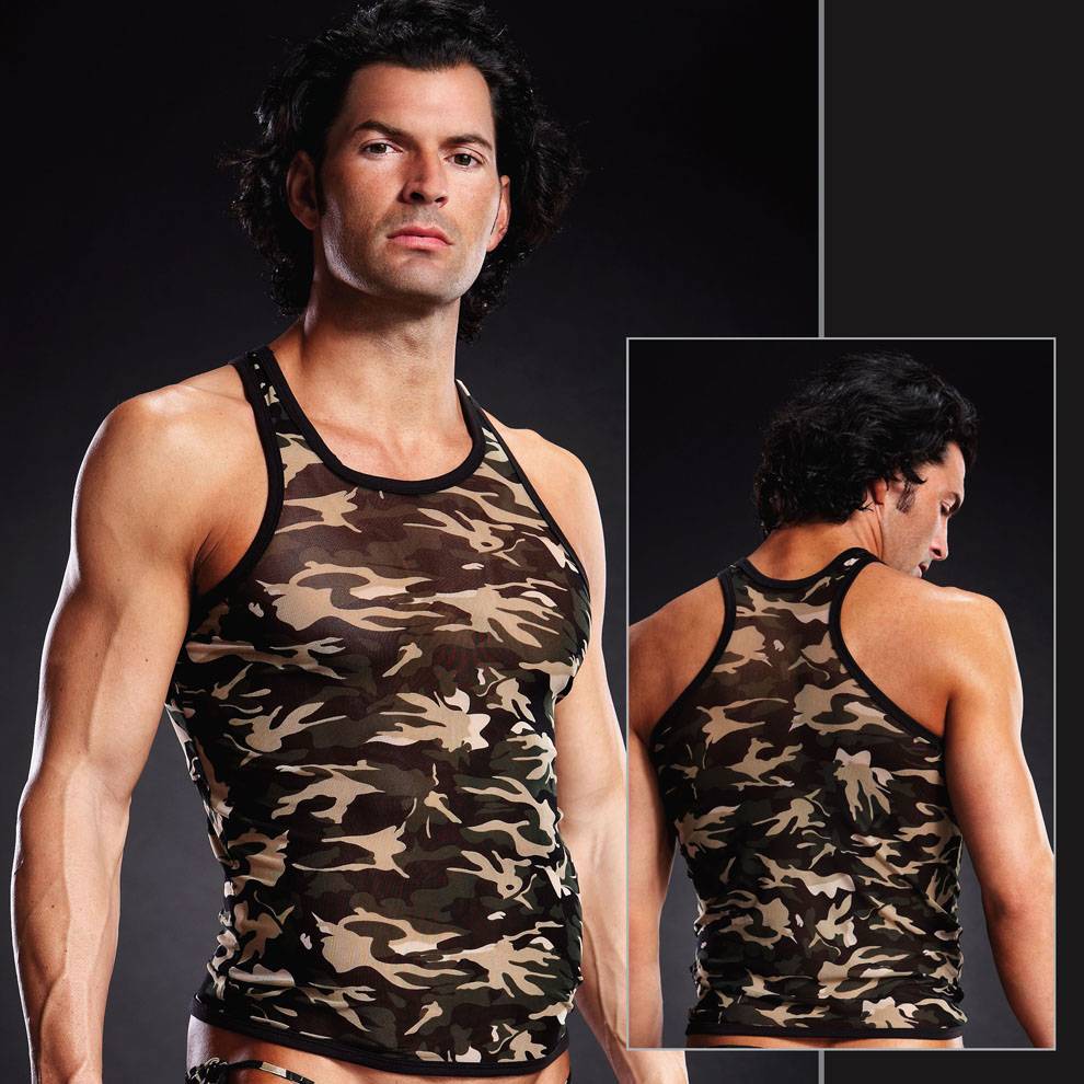 BLM018 Blue Line menswear Mesh Racerback Tank Leopard Large X-Large Leopard