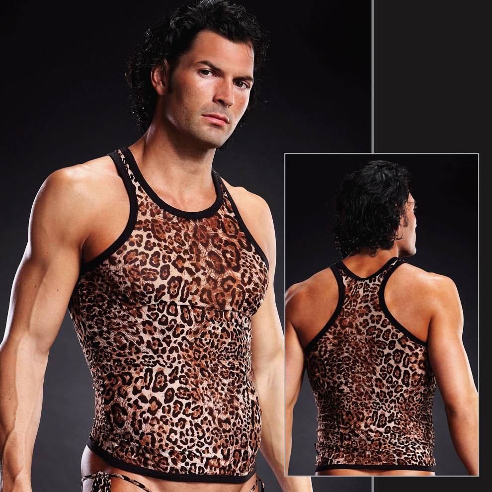 BLM018 Blue Line menswear Mesh Racerback Tank Leopard Small Medium Leopard