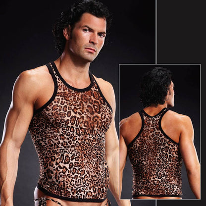 BLM018 Blue Line menswear Mesh Racerback Tank Leopard Small Medium Leopard