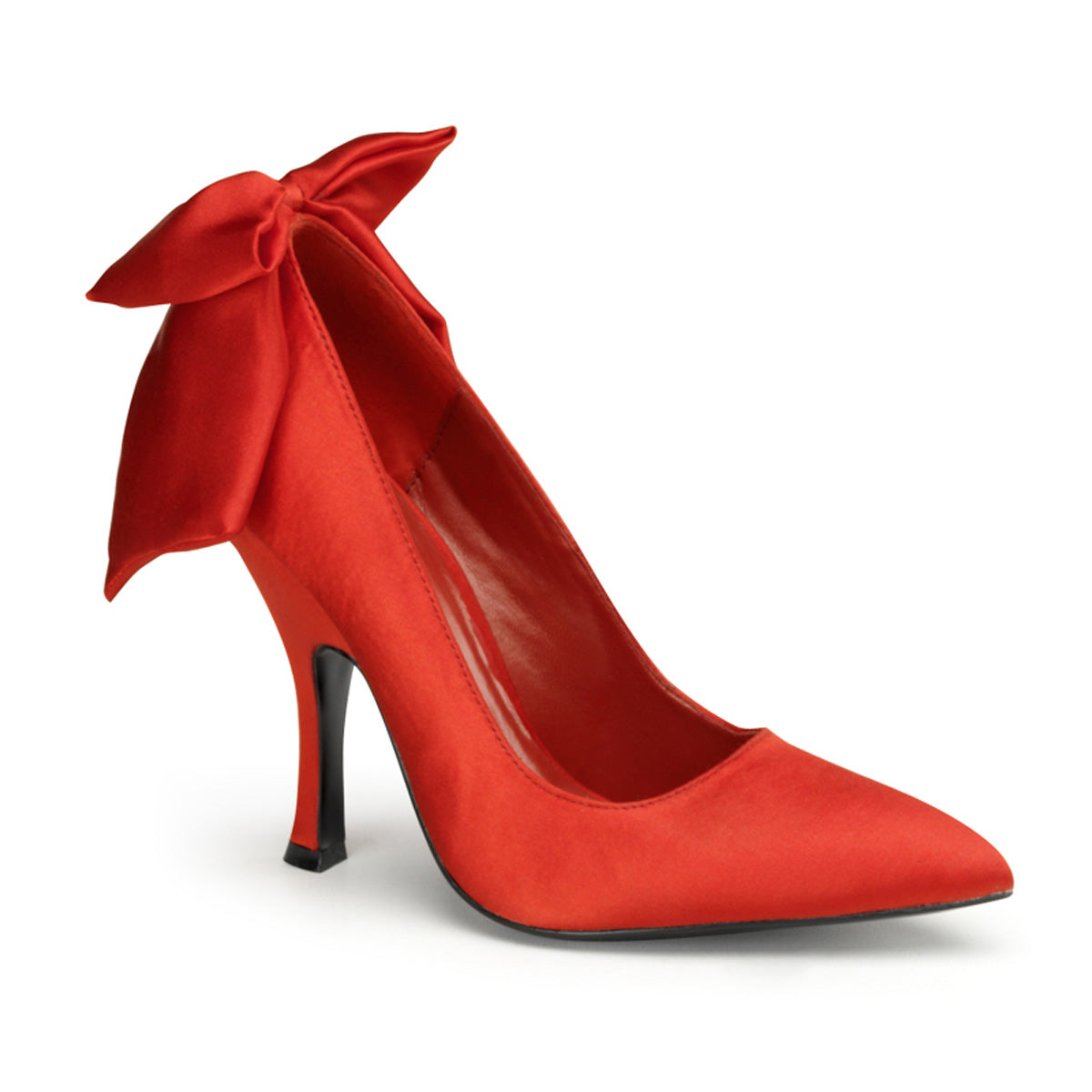 Red Satin 4 1/2 Heel Pump W/ Large Satin Bow At Back