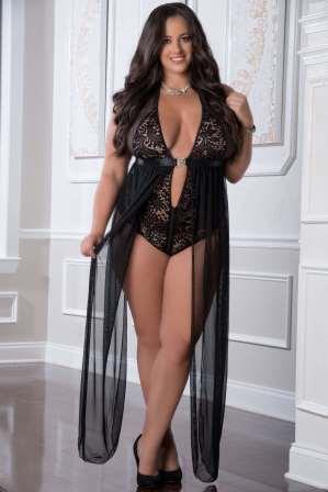 gwd2098pq g world 1pc zipper crotch teddy gown black queensize