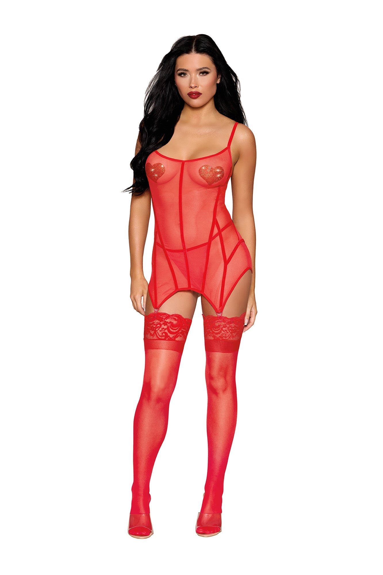 DG13499 Dreamgirl Red Garter Slip and G-String Ponsetta