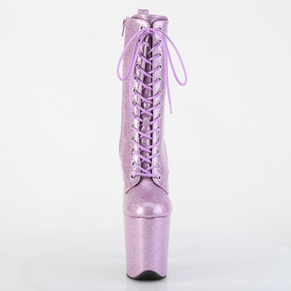 FLAMINGO-1040GP Pleaser Lilac Glitter 8 Inch Pole Heels Ankle Boots