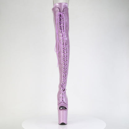 FLAMINGO-3021GP Pleaser Lilac Glitter 8 Inch Strippers Thigh High boots