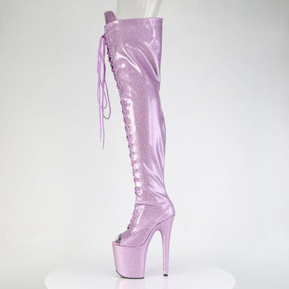 FLAMINGO-3021GP Pleaser Lilac Glitter 8 Inch Strippers Thigh High boots