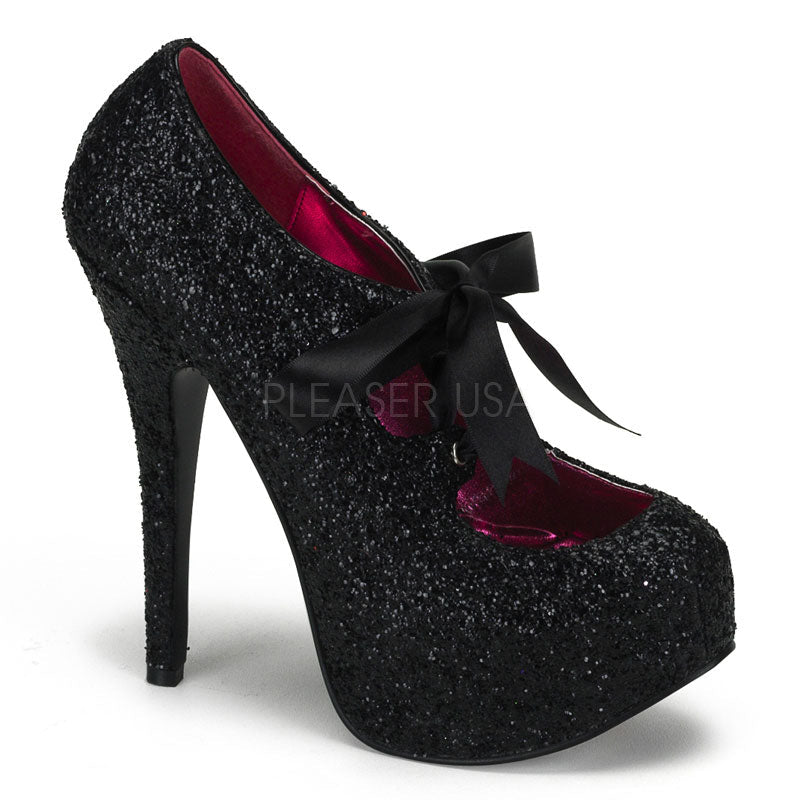Black Glitter Hidden PF Glitter Pump W/Ribbon Bow  TEE10G/BG  TEEZE10G