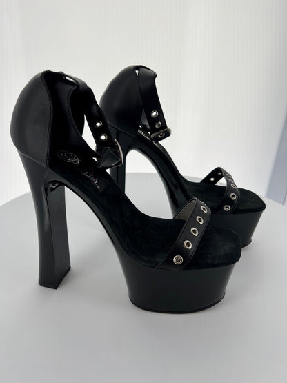 VIVA-638 Pleaser Blk Leather High Heel Alternative Footwear Discontinued Sale Stock