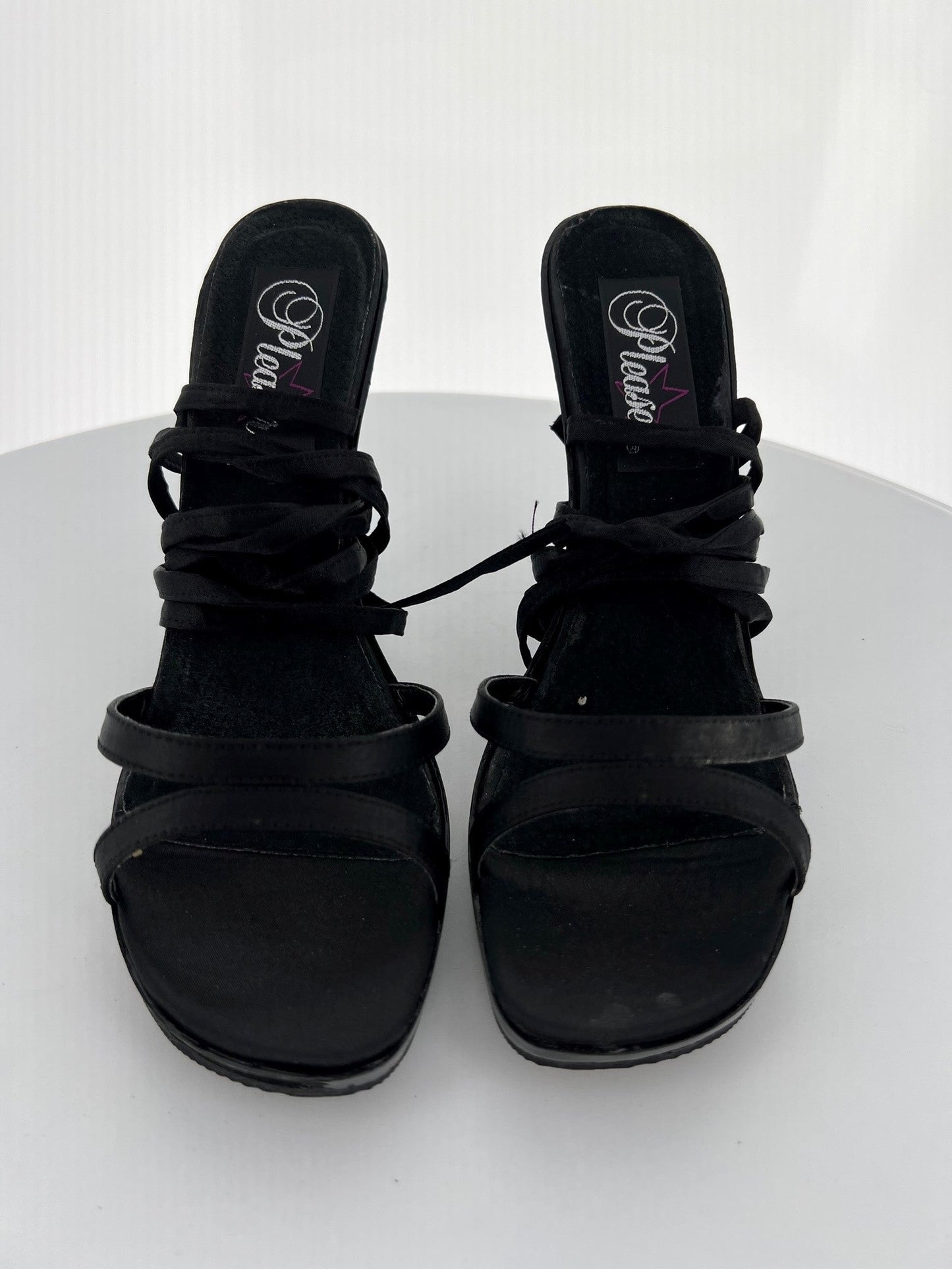 VOGUE-39 Pleaser Blk Satin/Blk High Heel Alternative Footwear Discontinued Sale Stock