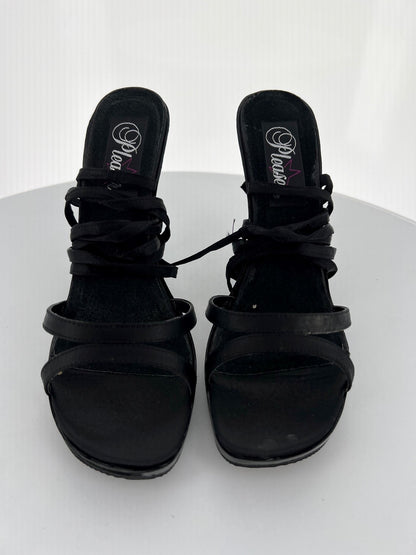 VOGUE-39 Pleaser Blk Satin/Blk High Heel Alternative Footwear Discontinued Sale Stock