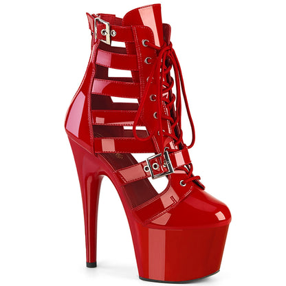 ADORE-1013MST Pleaser Red Patent Lace Up Strappy Ankle Boots