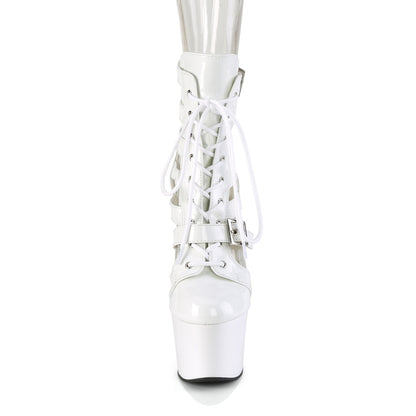 Pleaser ADORE-1013MST White Lace-Up Platform Boots - 7 Inch Heels