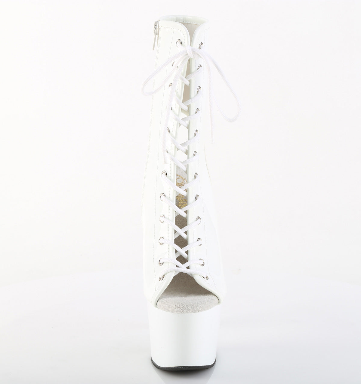 Pleaser ADORE-1016 White Lace-Up Open Toe Platform Ankle Boots - 7 Inch Heels