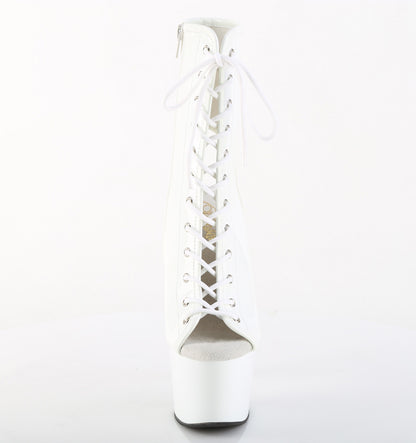 Pleaser ADORE-1016 White Lace-Up Open Toe Platform Ankle Boots - 7 Inch Heels