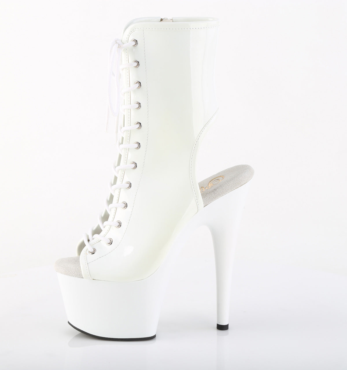 Pleaser ADORE-1016 White Lace-Up Open Toe Platform Ankle Boots - 7 Inch Heels