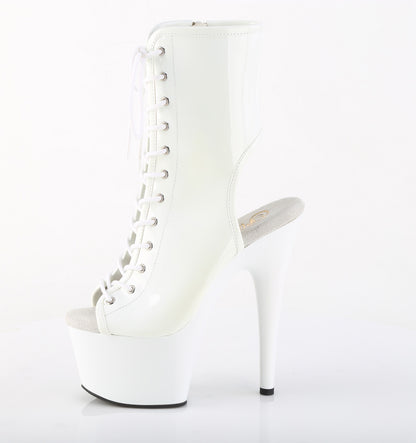 Pleaser ADORE-1016 White Lace-Up Open Toe Platform Ankle Boots - 7 Inch Heels