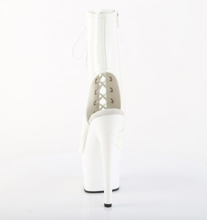 Pleaser ADORE-1016 White Lace-Up Open Toe Platform Ankle Boots - 7 Inch Heels