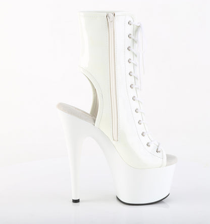 Pleaser ADORE-1016 White Lace-Up Open Toe Platform Ankle Boots - 7 Inch Heels