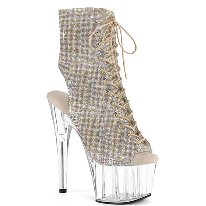 ADORE-1016C-RS Pleaser Glitter Peep Toe Boots Clear Platforms
