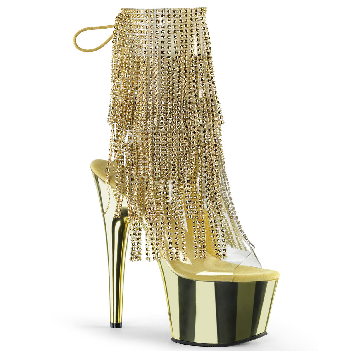 ADORE-1017RSF Pleaser Gold 7 Inch Pole Dancer Ankle Boots Clear-Gold Gold Chrome