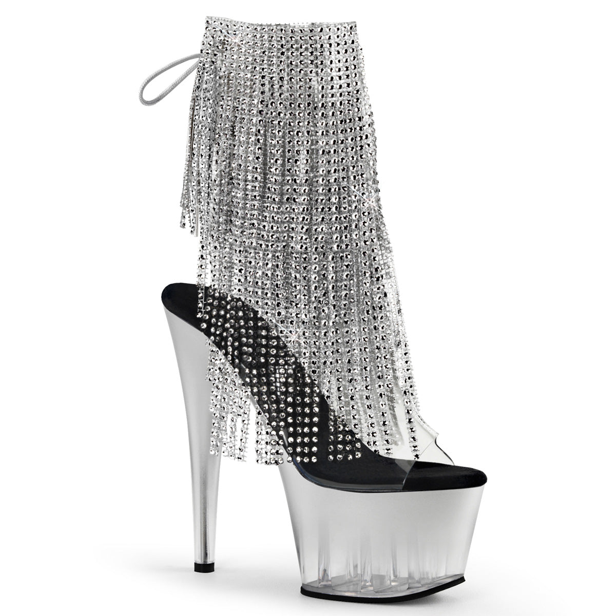 ADORE-1017RSFT Pleaser Clear 7 Inch Platform Kinky Ankle Boots Clear-Silver Silver