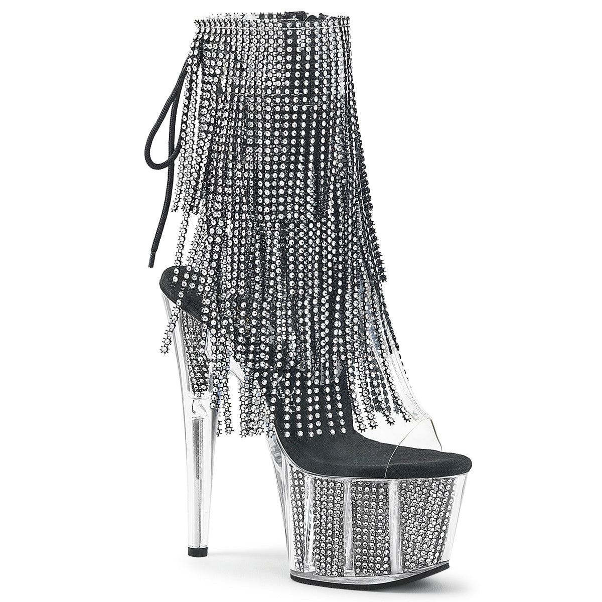 ADORE-1017SRS Pleaser Black 7 Inch Ladies Fetish Ankle Boots Clear-Black Rhinestones Black SRS
