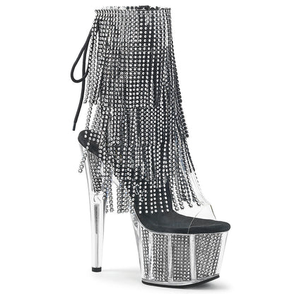ADORE-1017SRS Pleaser Black 7 Inch Ladies Fetish Ankle Boots Clear-Black Rhinestones Black SRS
