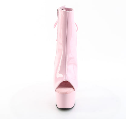Pleaser ADORE-1018 Baby Pink Lace-Up Open Toe Platform Ankle Boots - 7 Inch Heels