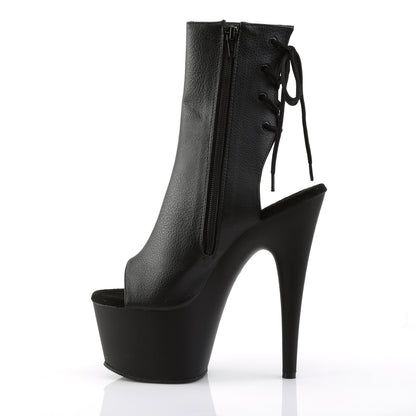 ADORE-1018 Pleasers 7 Inch Heel Black Strippers Open Toe Ankle Boots