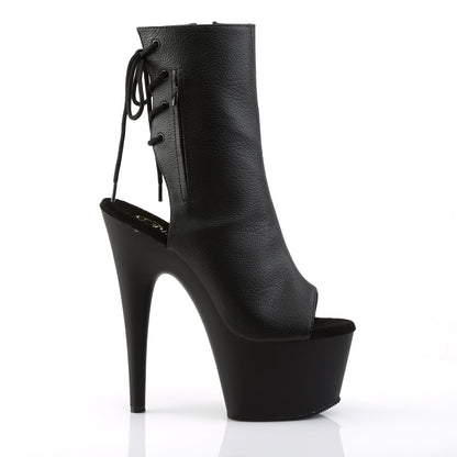 ADORE-1018 Pleasers 7 Inch Heel Black Strippers Open Toe Ankle Boots