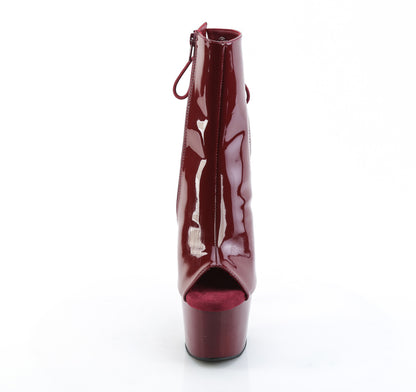 Pleaser ADORE-1018 Burgundy Lace-Up Open Toe Platform Ankle Boots - 7 Inch Heels