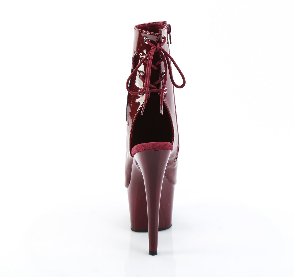 Pleaser ADORE-1018 Burgundy Lace-Up Open Toe Platform Ankle Boots - 7 Inch Heels