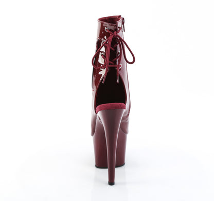 Pleaser ADORE-1018 Burgundy Lace-Up Open Toe Platform Ankle Boots - 7 Inch Heels