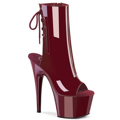 Pleaser ADORE-1018 Burgundy Lace-Up Open Toe Platform Ankle Boots - 7 Inch Heels