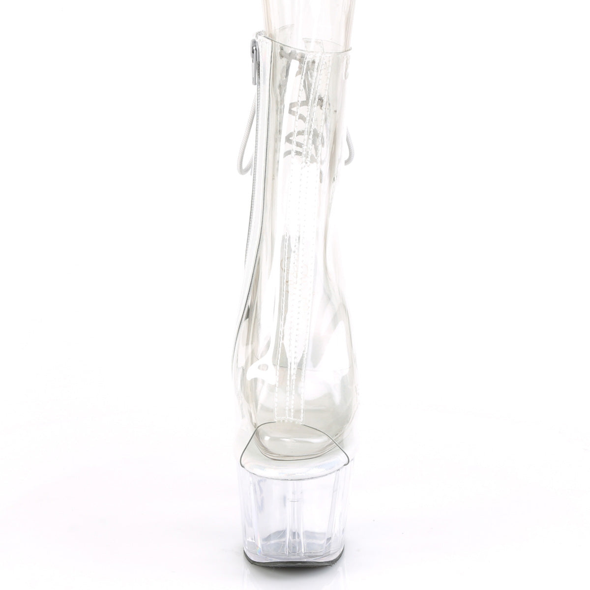 Pleaser ADORE-1018C Clear Lace-Up Open Toe Platform Ankle Boots - 7 Inch Heels