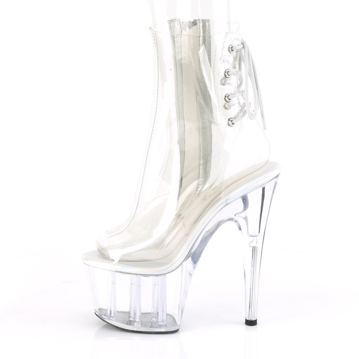 Pleaser ADORE-1018C Clear Lace-Up Open Toe Platform Ankle Boots - 7 Inch Heels