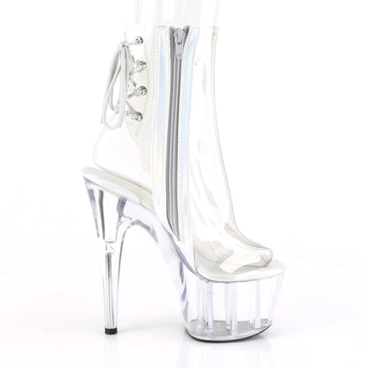 Pleaser ADORE-1018C Clear Lace-Up Open Toe Platform Ankle Boots - 7 Inch Heels