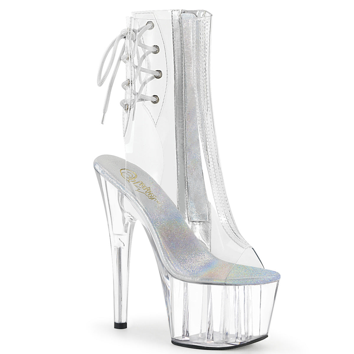Pleaser ADORE-1018C Clear Lace-Up Open Toe Platform Ankle Boots - 7 Inch Heels