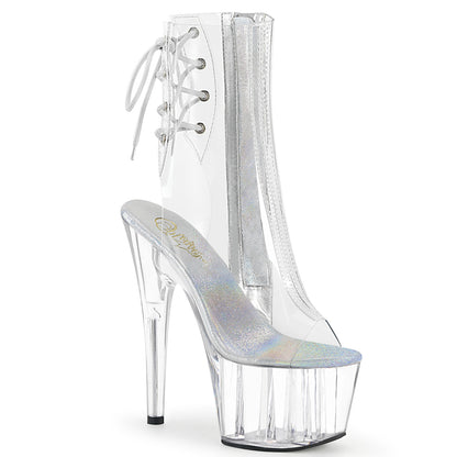 Pleaser ADORE-1018C Clear Lace-Up Open Toe Platform Ankle Boots - 7 Inch Heels