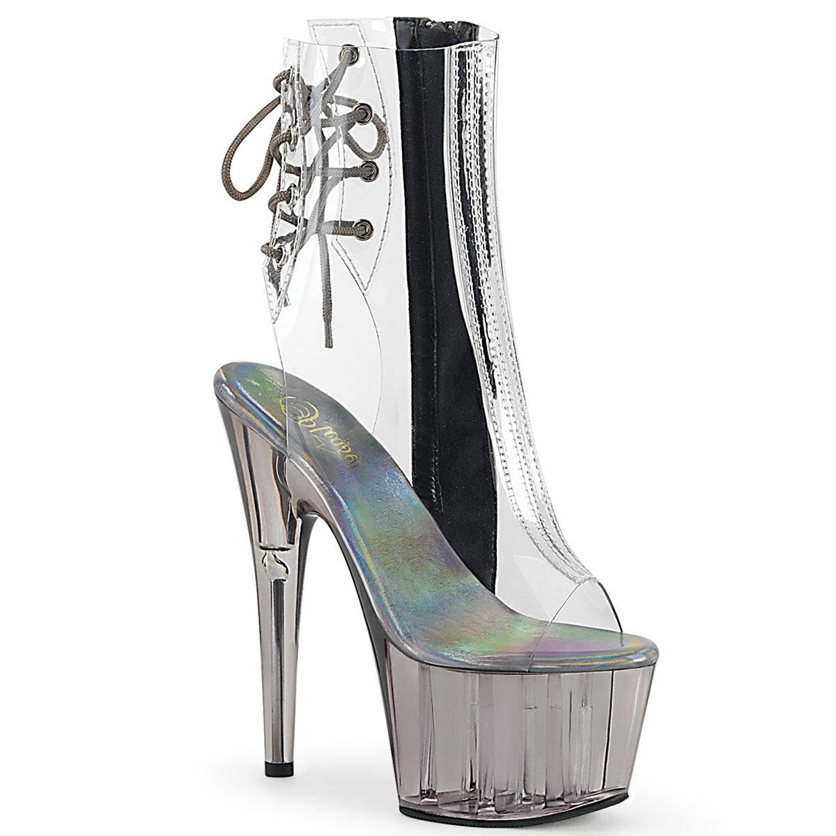 ADORE-1018CT Pleaser Clear Smoke 7 Inch Ladies Fetish Ankle Boots