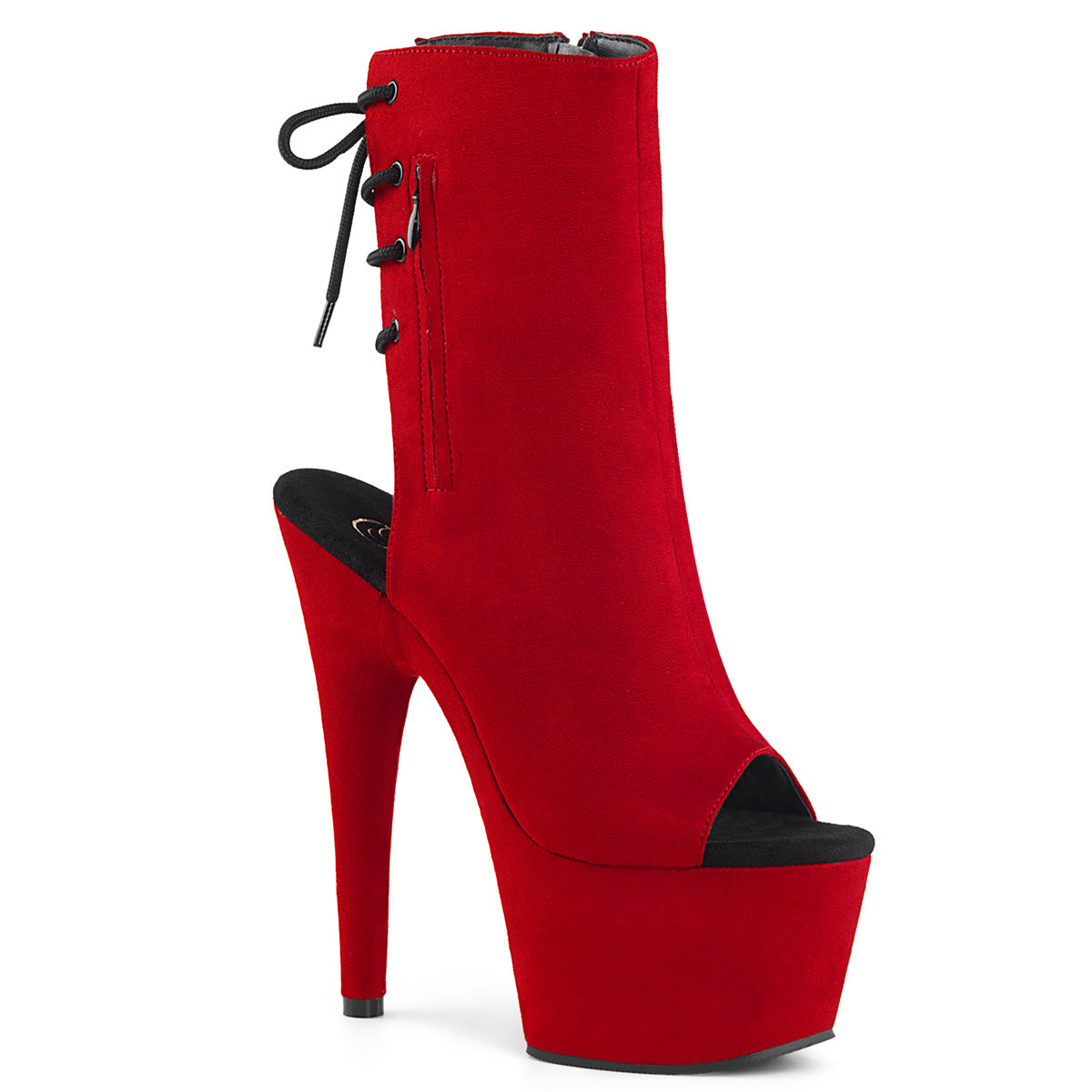ADORE-1018FS Pleaser Red 7 Inch Pole Dancing Ankle Boots Red Faux Suede Red Faux Suede