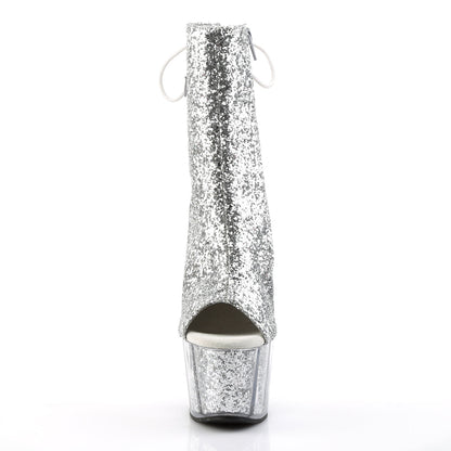 adore 1018g sexy glitter ankle boots with peep toes by pleaser shoes silver drag heels