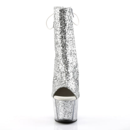 ADORE-1018G Pleaser Silver Glitter 7 Inch Pole Dance Ankle Boots