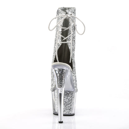 ADORE-1018G Pleaser Silver Glitter 7 Inch Pole Dance Ankle Boots