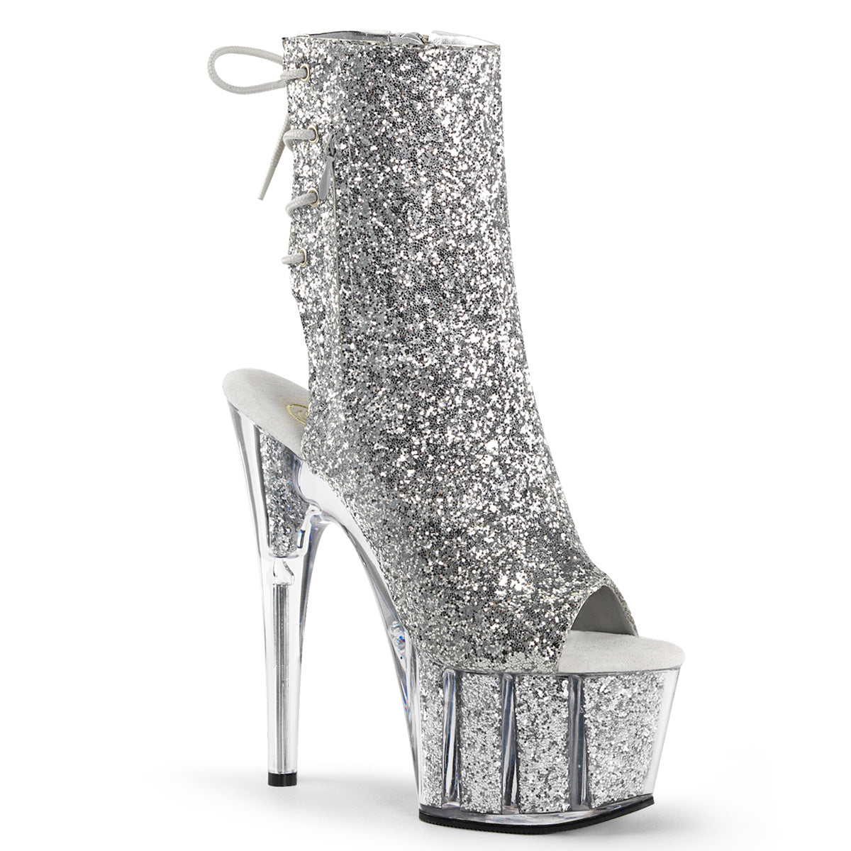 ADORE-1018G Pleaser Silver Glitter 7 Inch Pole Dance Ankle Boots