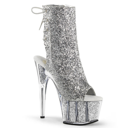 ADORE-1018G Pleaser Silver Glitter 7 Inch Pole Dance Ankle Boots