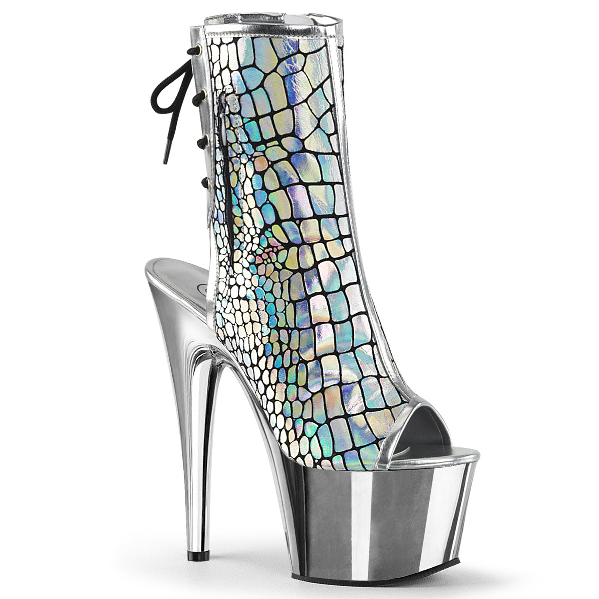 ADORE-1018HG Pleaser Silver Holo 7 Inch Exotic Dance Ankle Boots