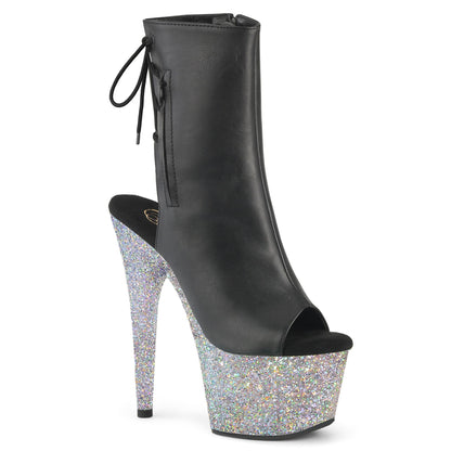 ADORE-1018LG Pleaser Black 7 Inch Strippers Ankle Boots Blk Faux Leather Slv Multi Glitter
