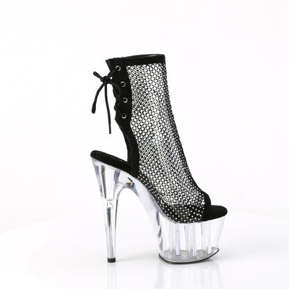 ADORE-1018RM Pleaser Black 7 Inch Erotic Platform Ankle Boots Blk Faux Suede-RS Mesh Clr